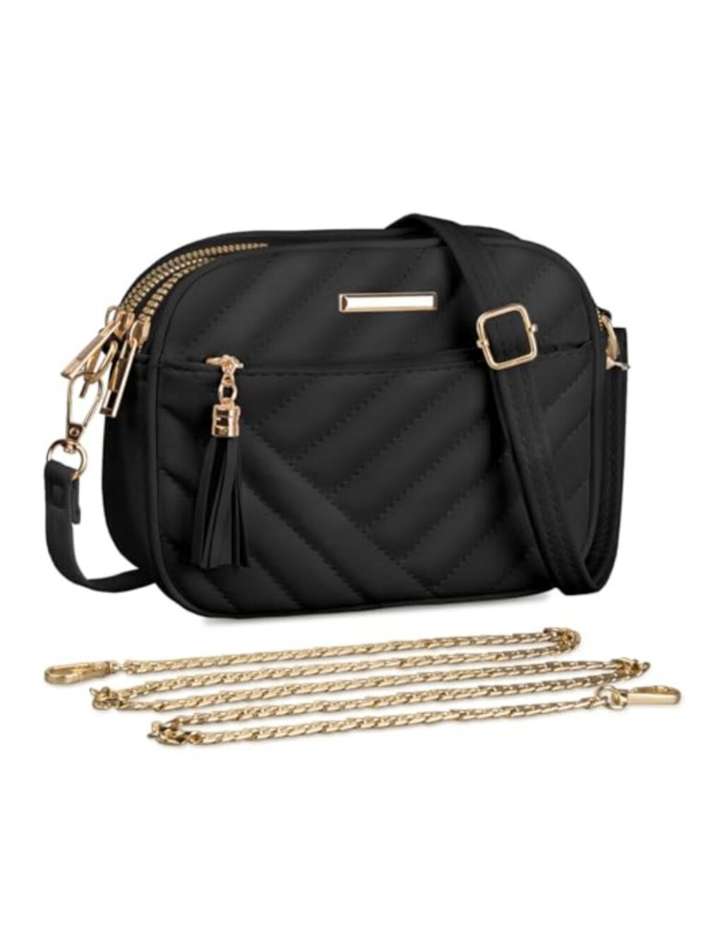 Faux Leather Crossbody Bag for Women Small Handbag Shoulder Purse with Chain